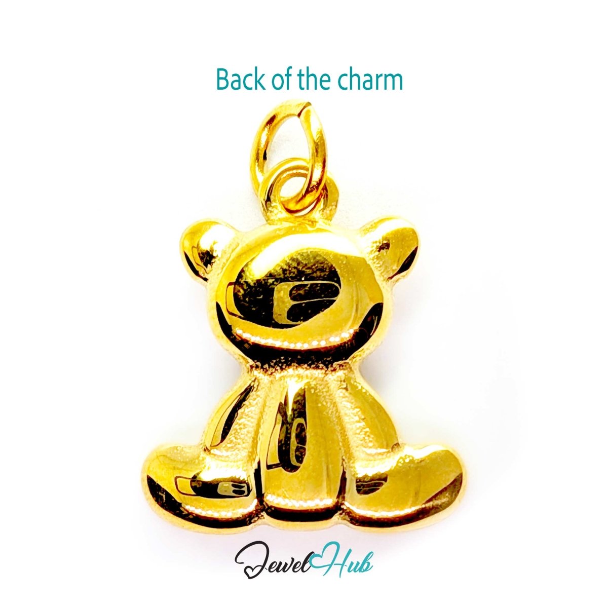 Back of the gold Classic Teddy Bear charm - smooth polished steel, suitable for engraving - JewelHub