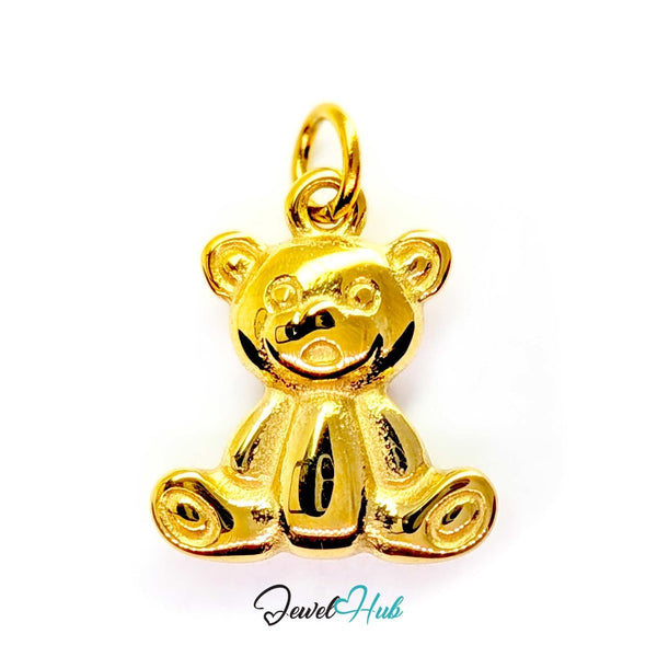 Classic Teddy Bear charm in gold-tone stainless steel with a plain polished body - JewelHub