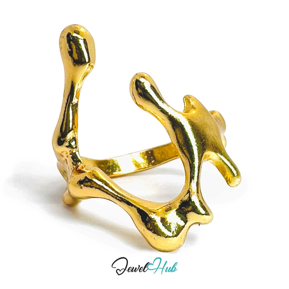 Coral Form Gold - Plated Ring – Organic Sculptural Statement Piece - JewelHub.co.uk