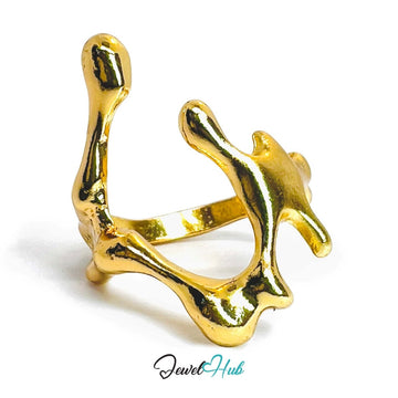 Coral Form Gold - Plated Ring – Organic Sculptural Statement Piece - JewelHub.co.uk