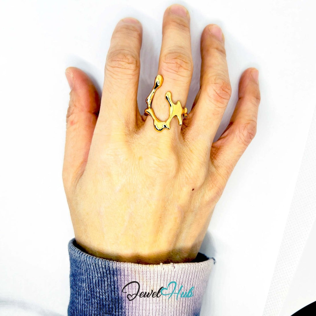 Coral Form Gold - Plated Ring – Organic Sculptural Statement Piece - JewelHub.co.uk