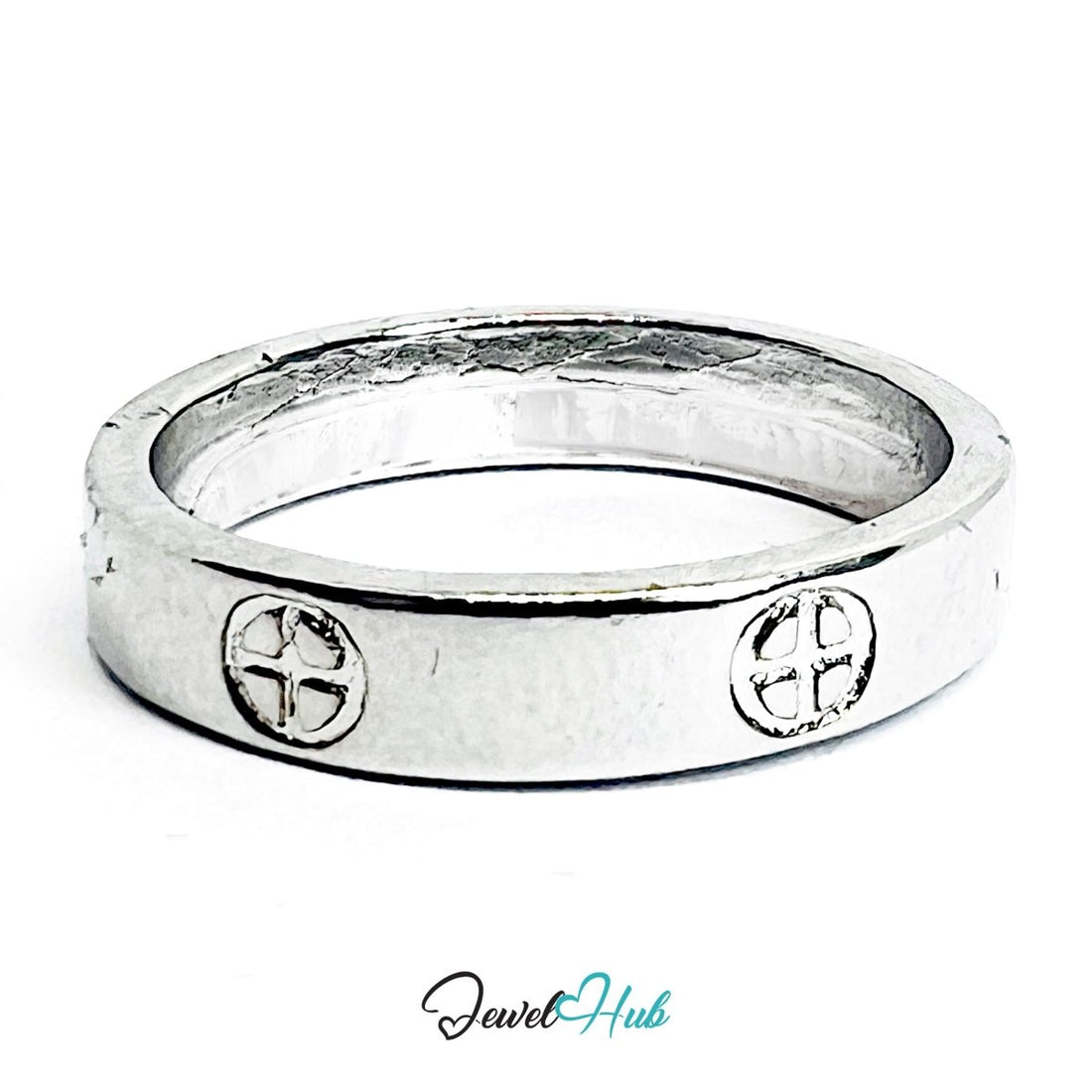 Cross‑Circle Symbol Ring | Silver‑Tone Zinc Alloy Engraved Band - JewelHub.co.uk