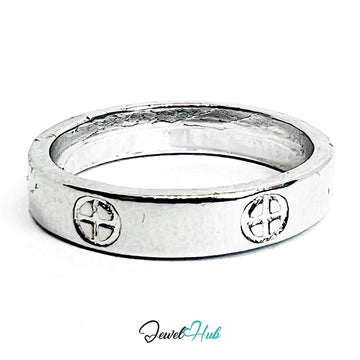 Cross‑Circle Symbol Ring | Silver‑Tone Zinc Alloy Engraved Band - JewelHub.co.uk
