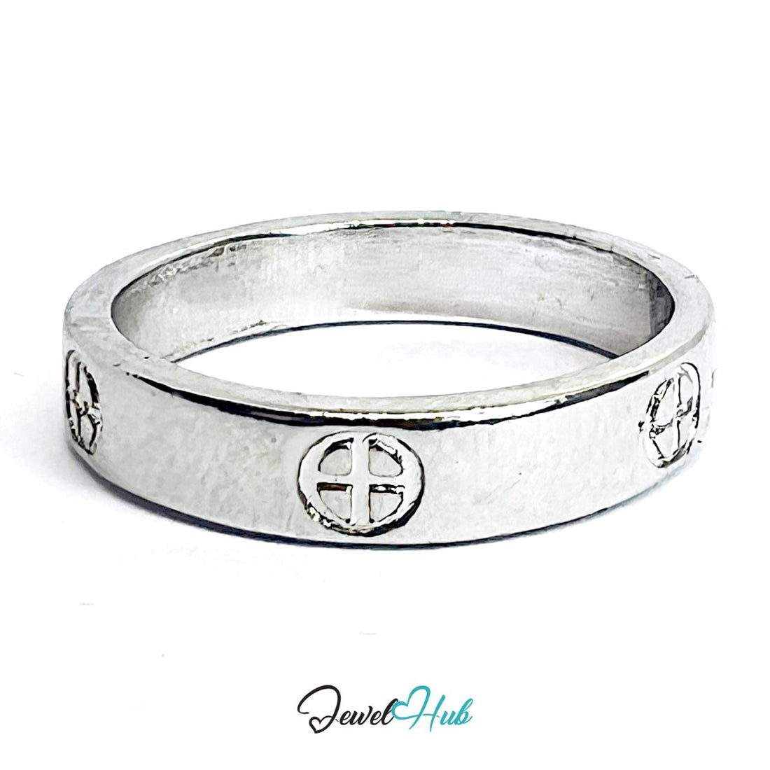 Cross‑Circle Symbol Ring | Silver‑Tone Zinc Alloy Engraved Band - JewelHub.co.uk