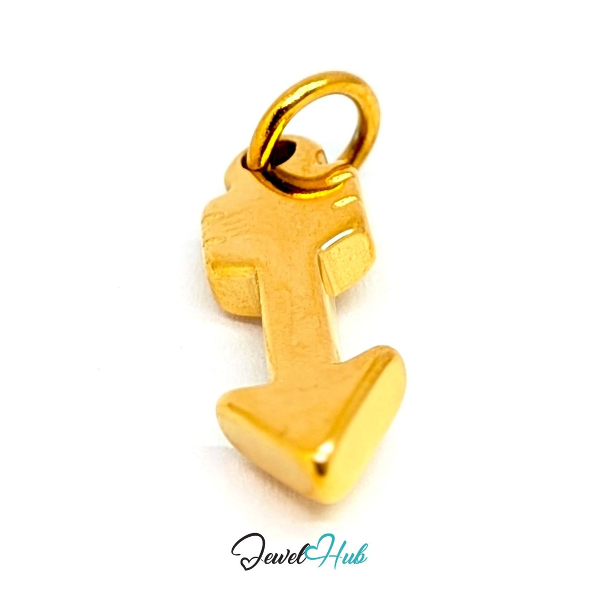 Arrow charm in gold stainless steel with clear crystals - turned to show depth - JewelHub