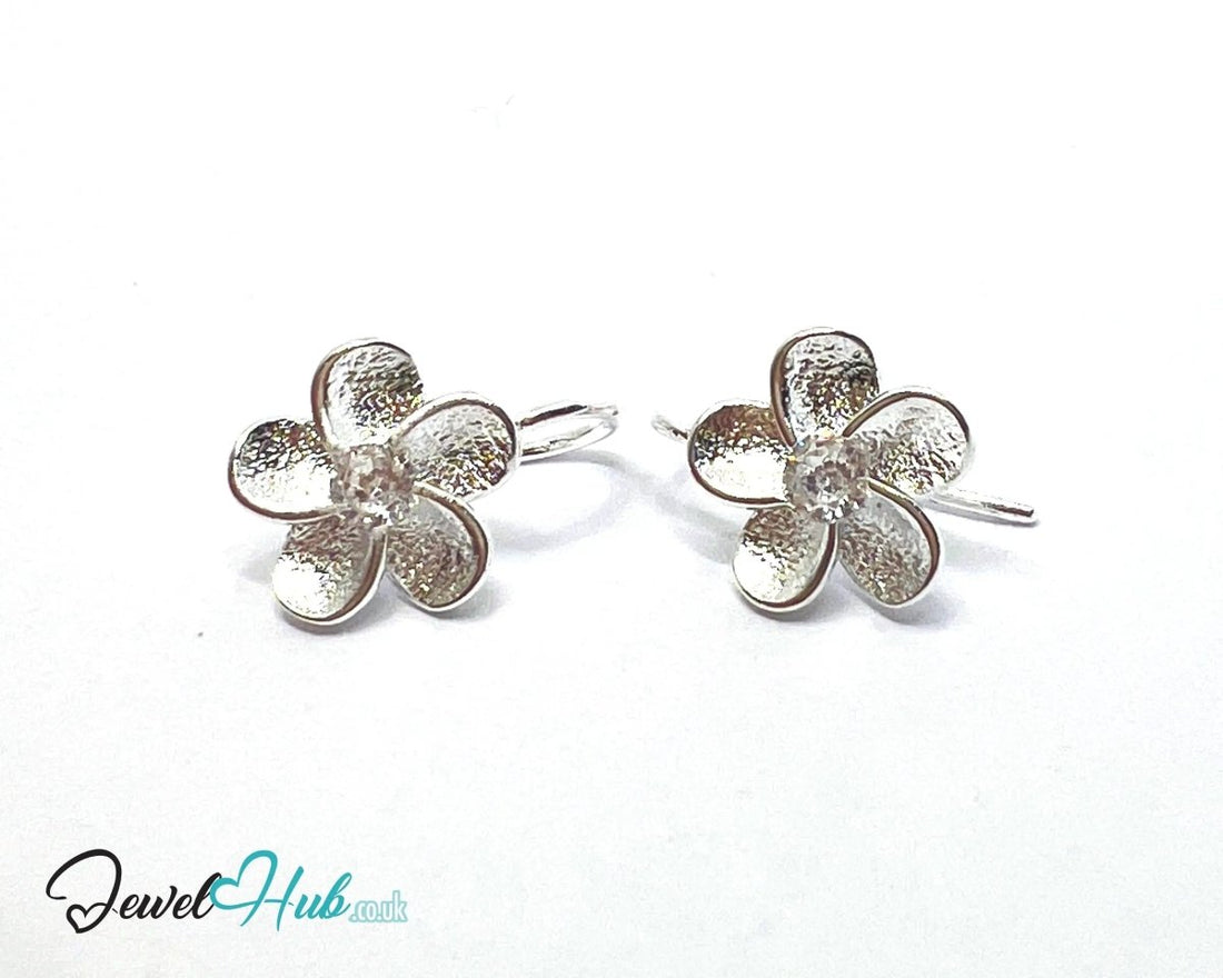 Crystal Bloom – 925 Sterling Silver Flower Stud Earrings (3.12g) - JewelHub.co.uk