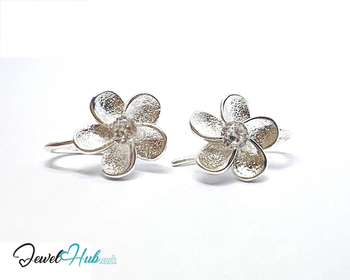 Crystal Bloom – 925 Sterling Silver Flower Stud Earrings (3.12g) - JewelHub.co.uk