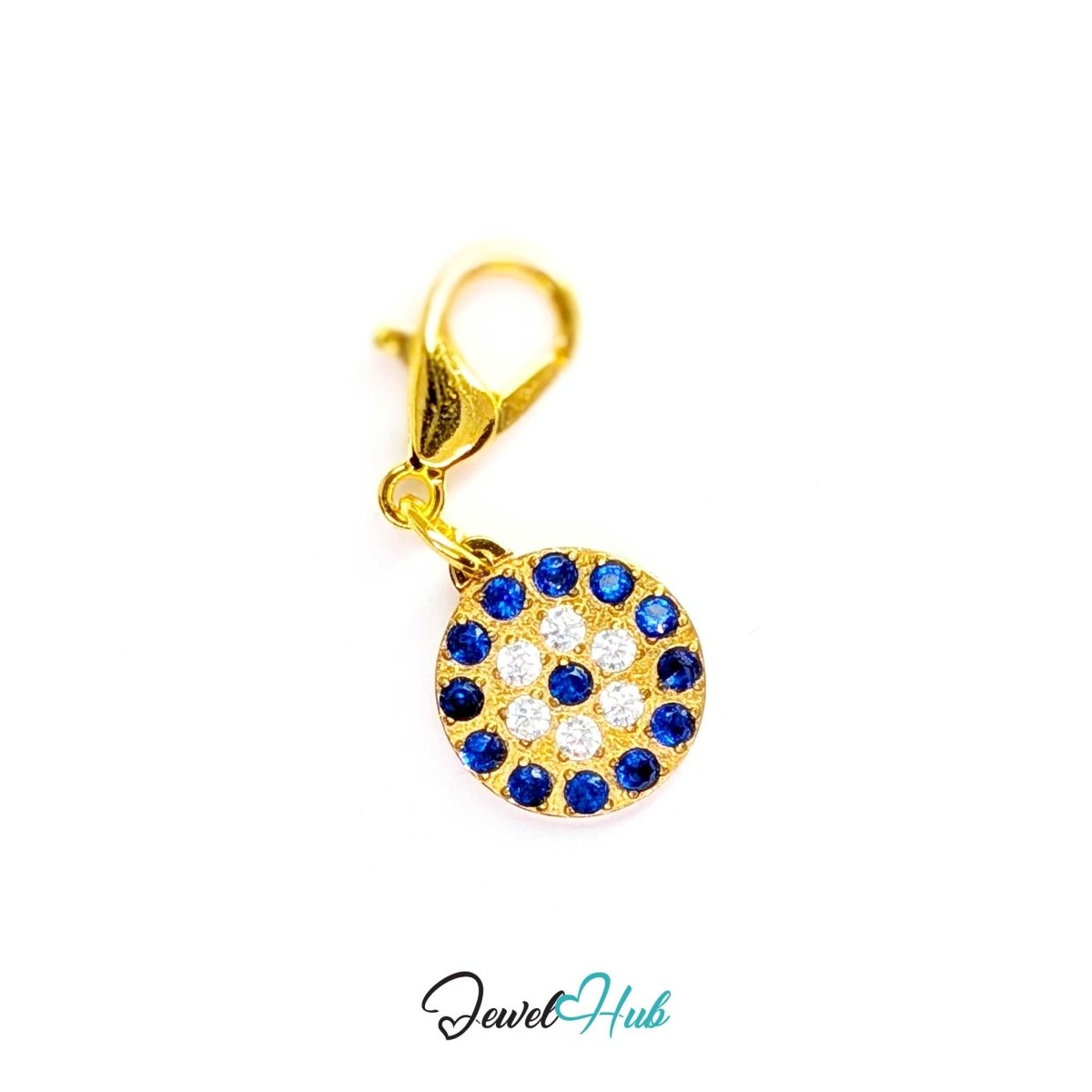 Blue Pave charm, gold stainless steel, fitted with a lobster clasp to clip straight on - JewelHub