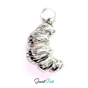 Croissant charm in silver stainless steel with clear crystals - front view - JewelHub