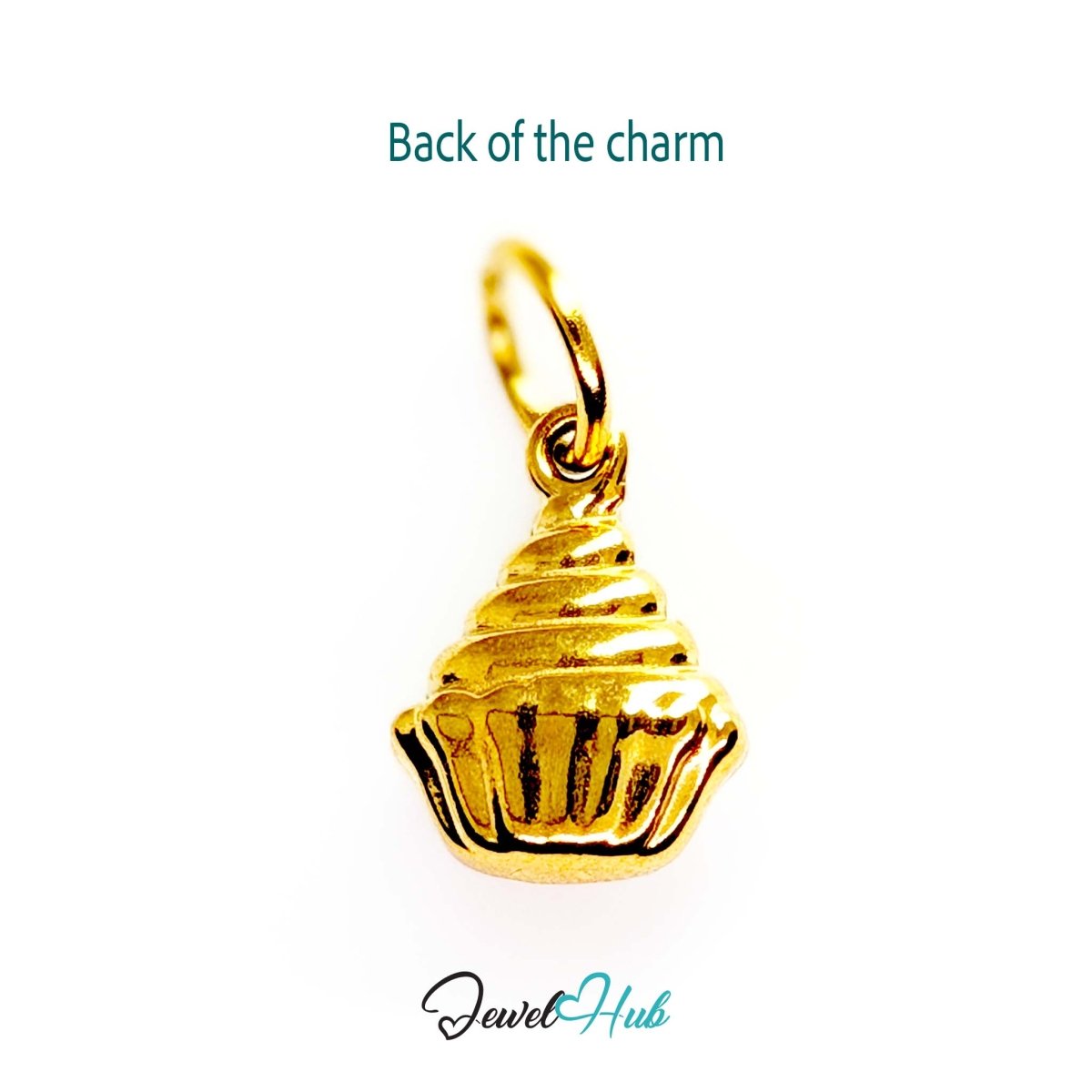 Cupcake charm in gold stainless steel with clear crystals - reverse - JewelHub