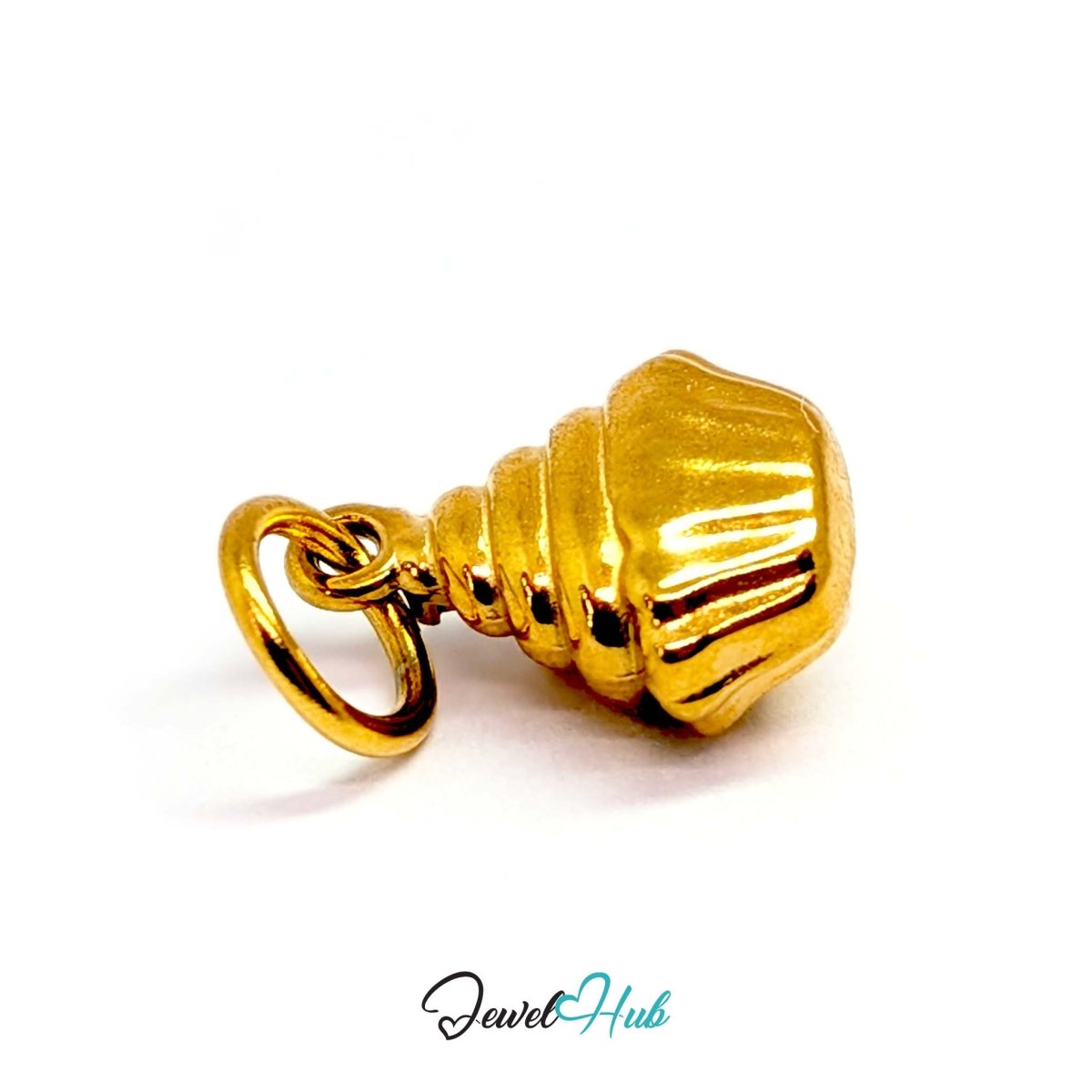 Cupcake charm in gold stainless steel with clear crystals - turned to show depth - JewelHub