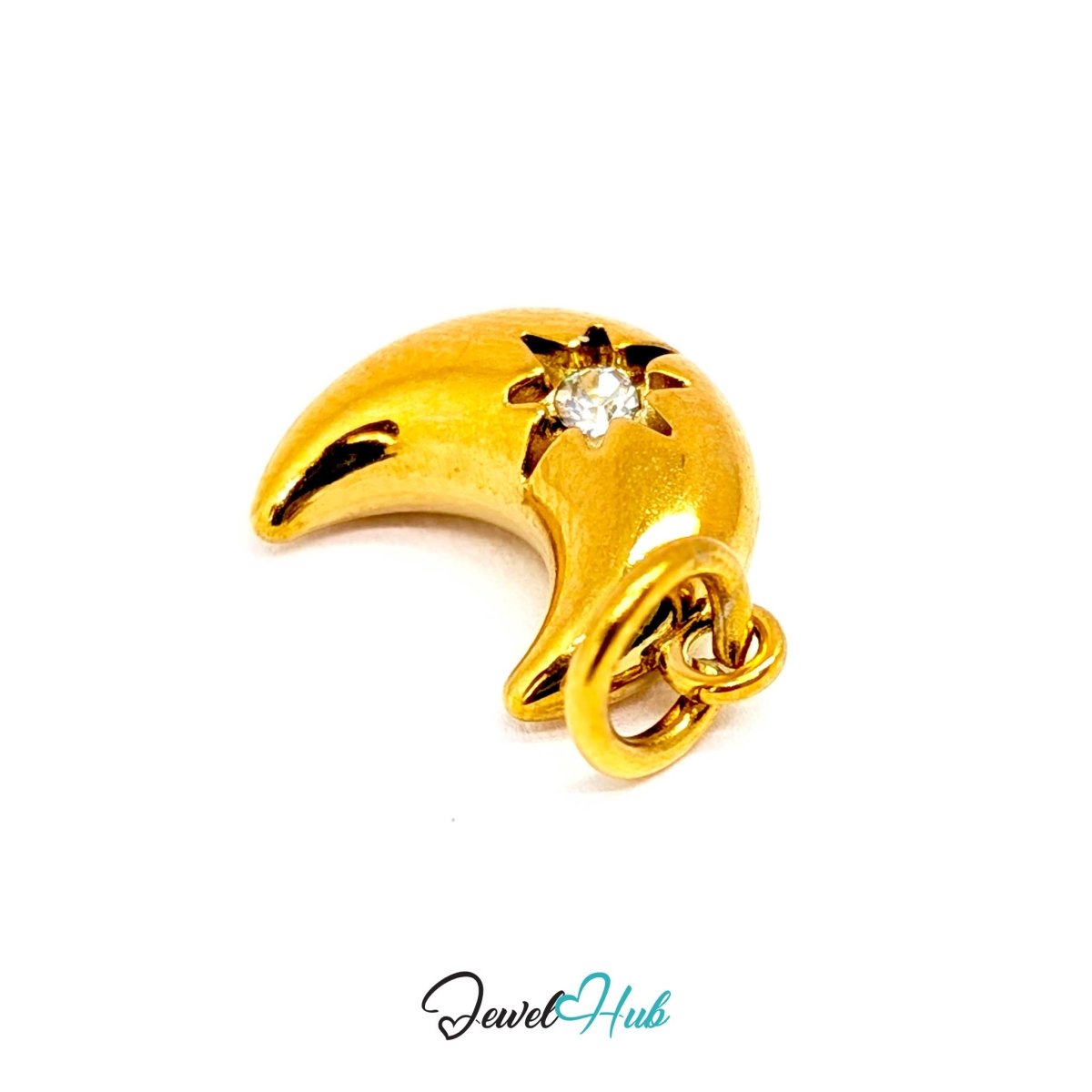 Crystal Gem Moon Charm - Gold Stainless Steel - 10.5x15.2mm