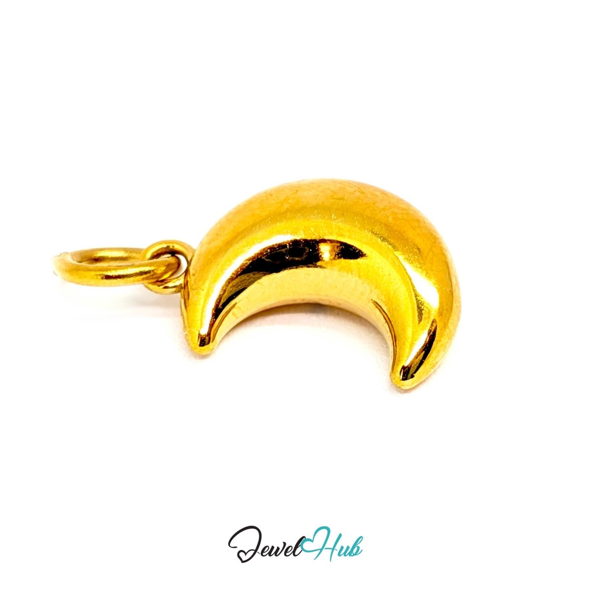 Crystal Gem Moon Charm - Gold Stainless Steel - 10.5x15.2mm