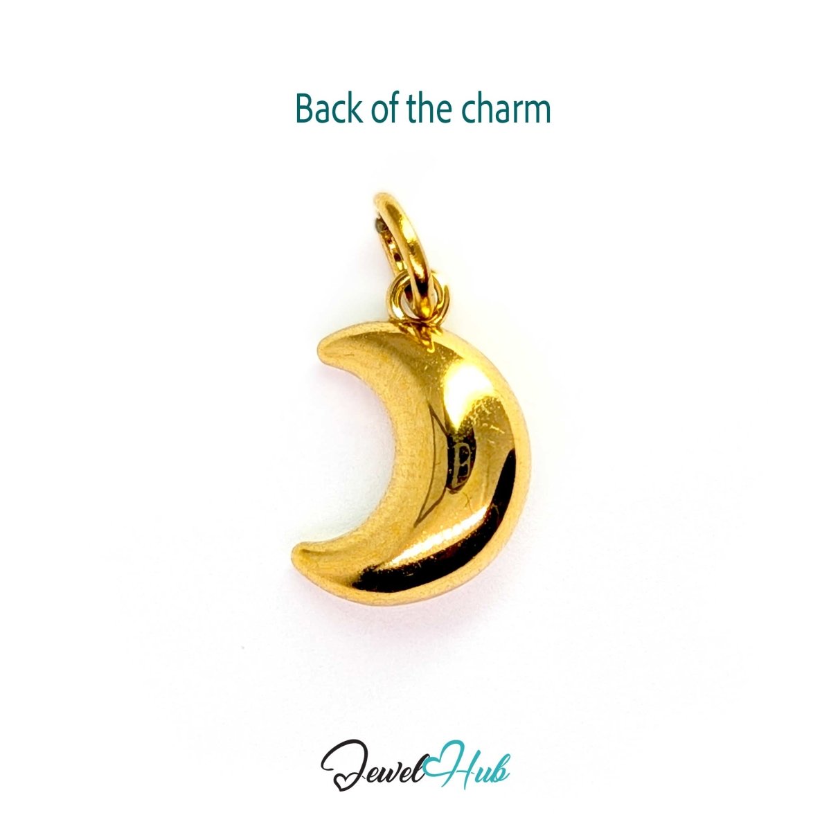 Crystal Gem Moon Charm - Gold Stainless Steel - 10.5x15.2mm