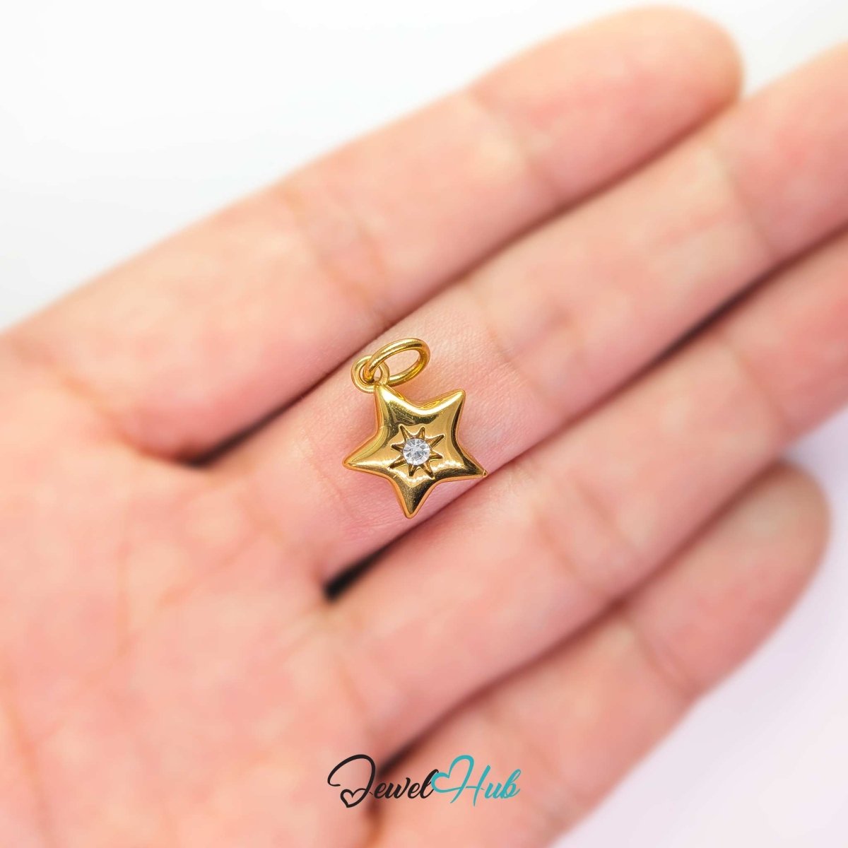 Crystal Gem Star Charm - Gold Stainless Steel - 11.5x14mm