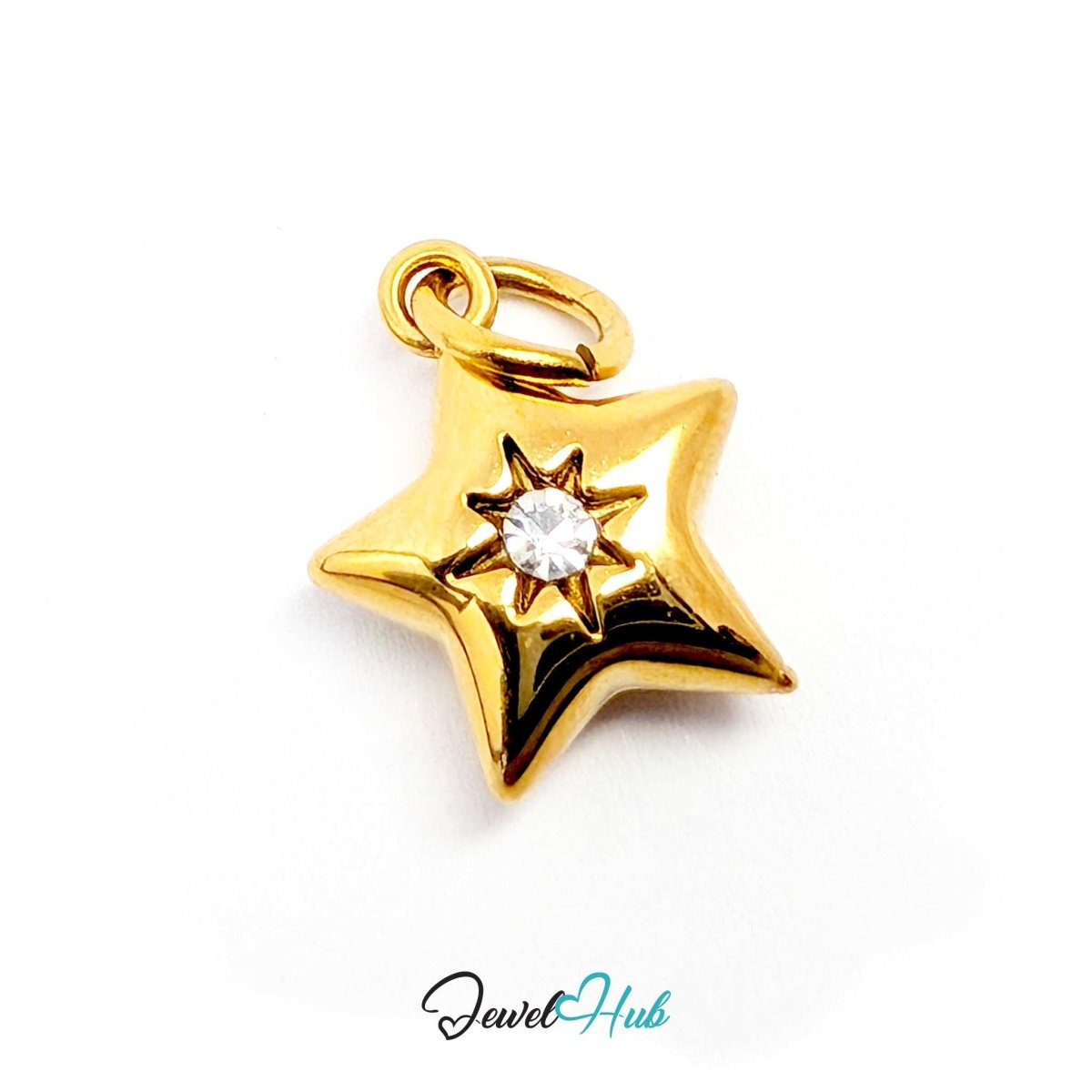Crystal Gem Star Charm - Gold Stainless Steel - 11.5x14mm