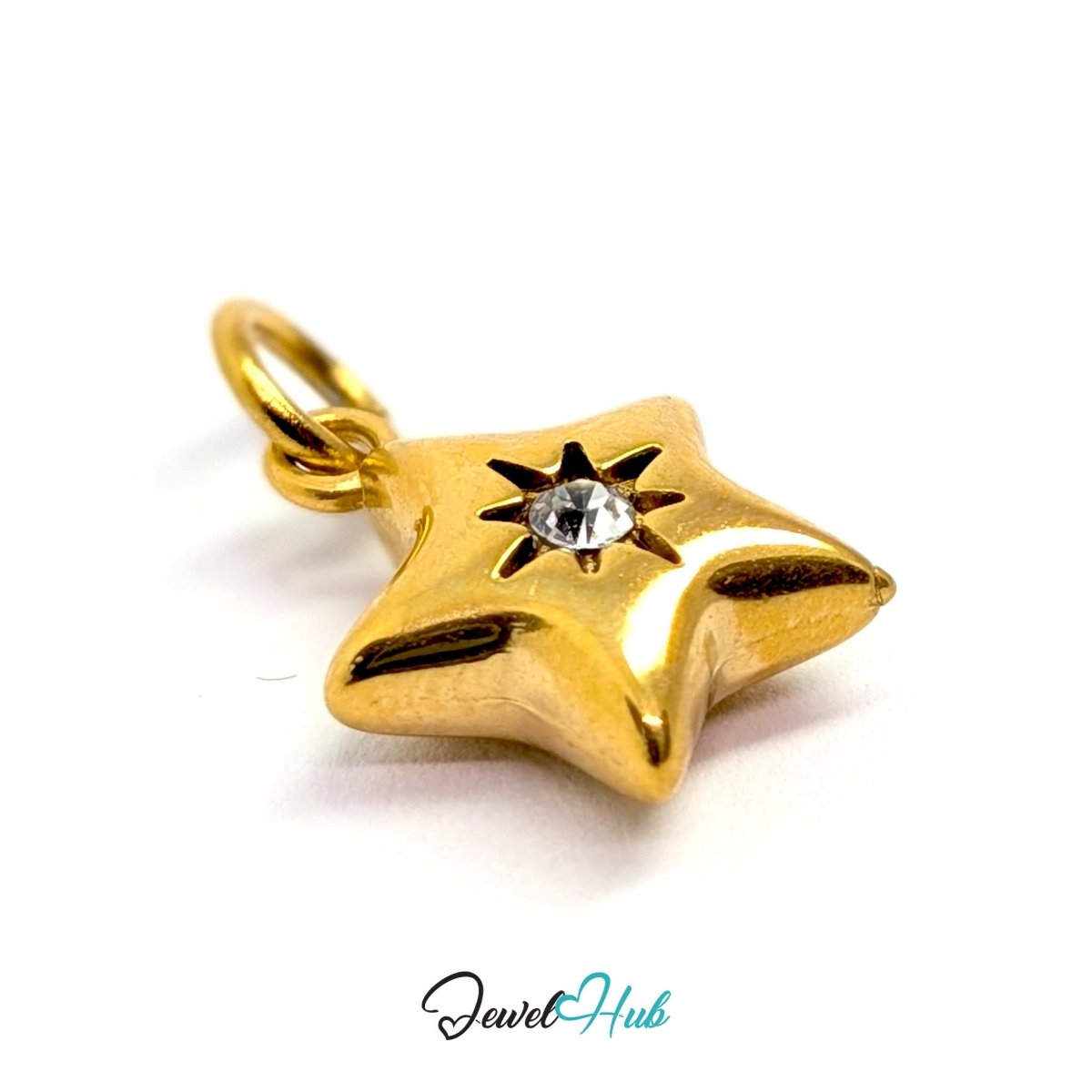 Crystal Gem Star Charm - Gold Stainless Steel - 11.5x14mm