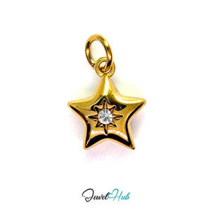 Crystal Gem Star Charm - Gold Stainless Steel - 11.5x14mm