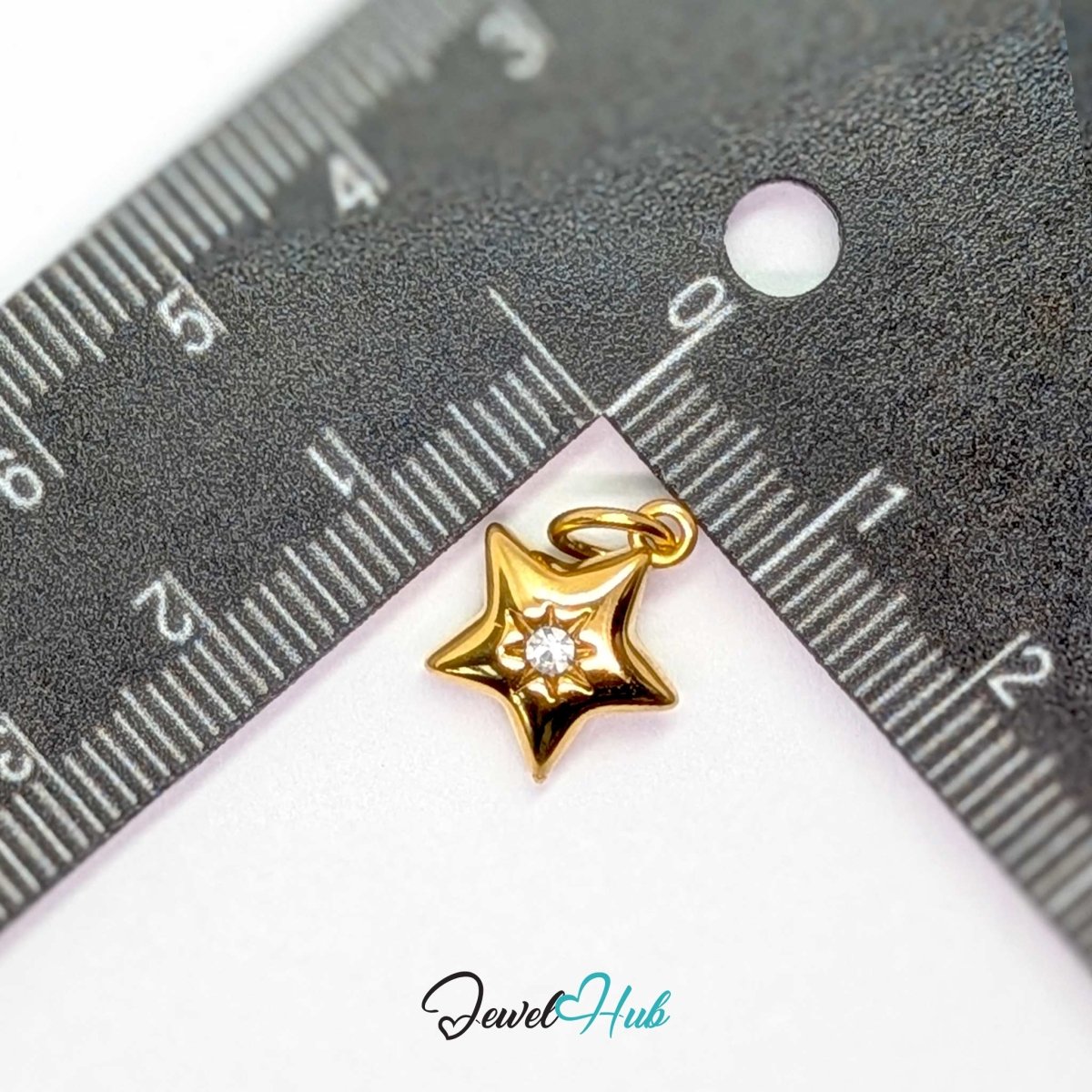Crystal Gem Star Charm - Gold Stainless Steel - 11.5x14mm