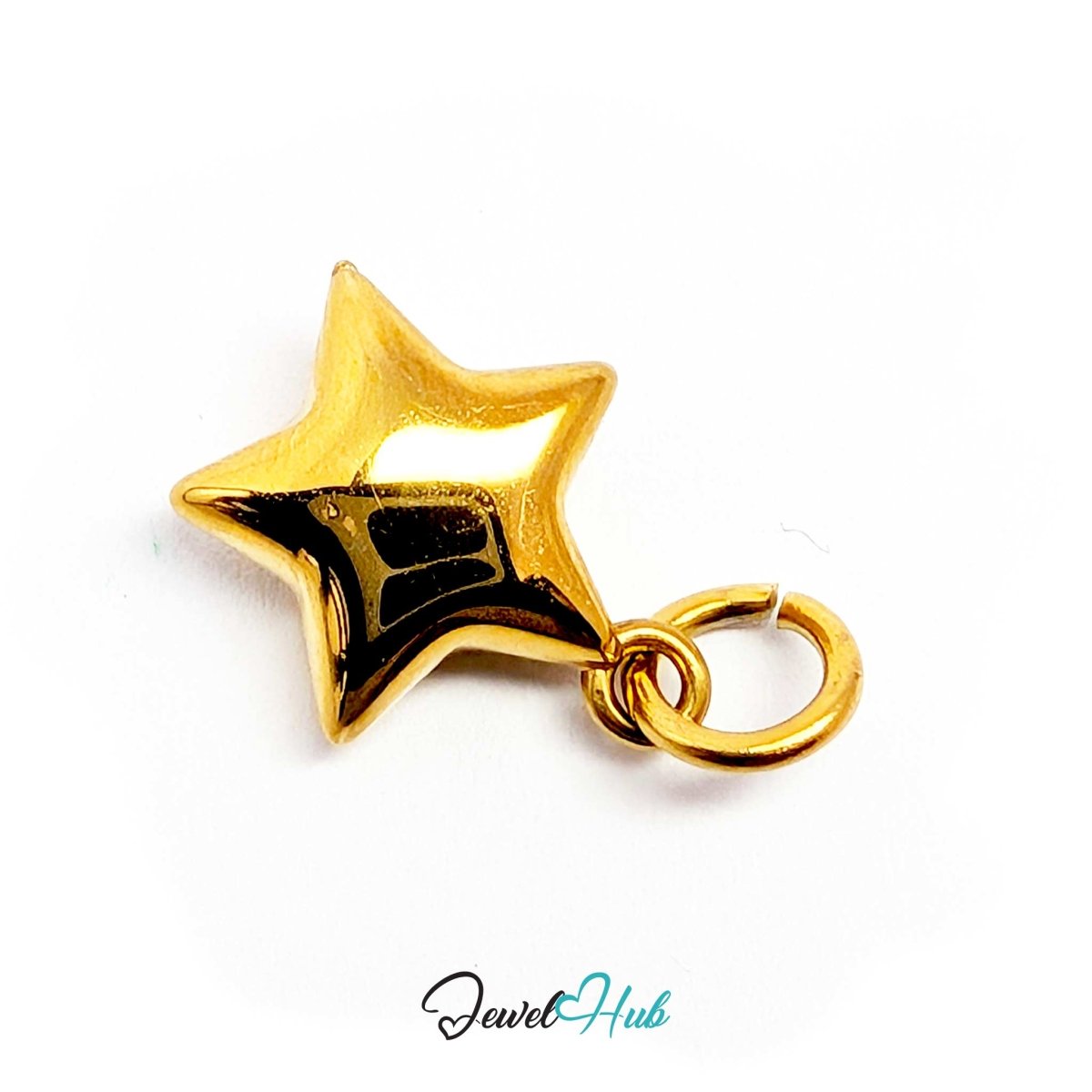 Crystal Gem Star Charm - Gold Stainless Steel - 11.5x14mm