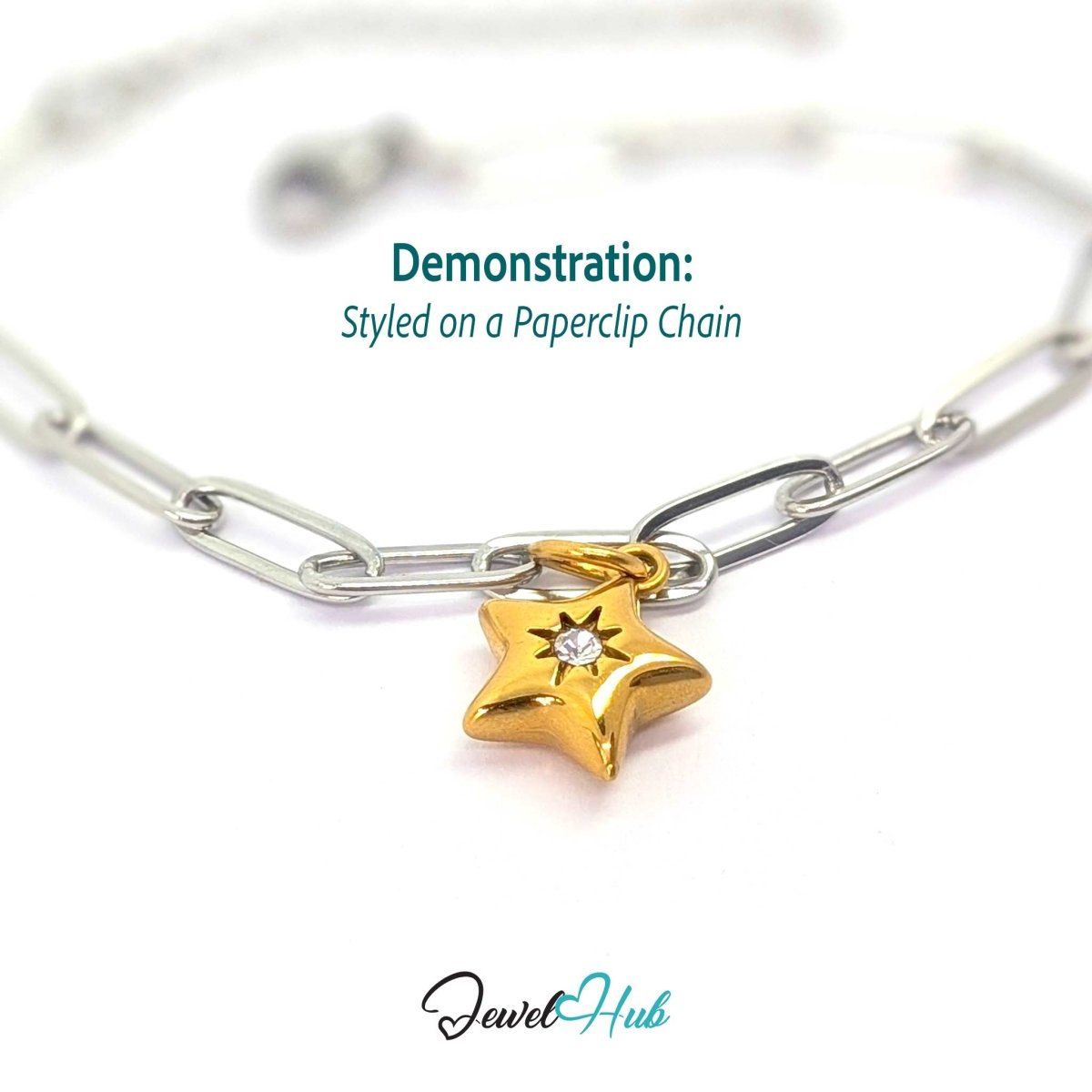 Crystal Gem Star Charm - Gold Stainless Steel - 11.5x14mm