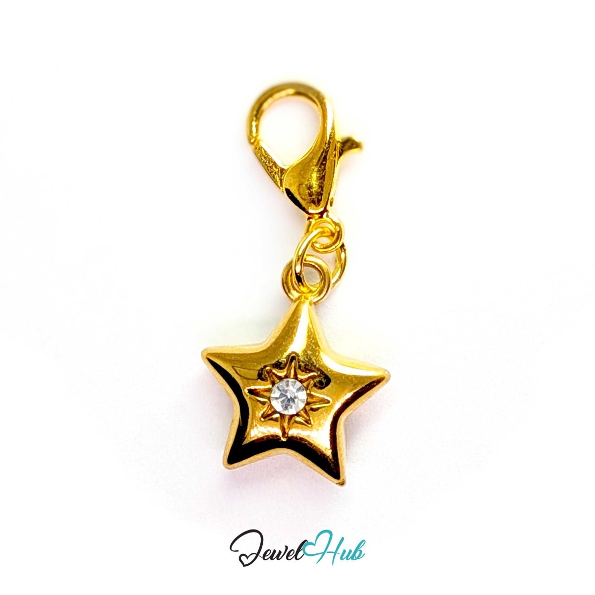 Crystal Gem Star Charm - Gold Stainless Steel - 11.5x14mm