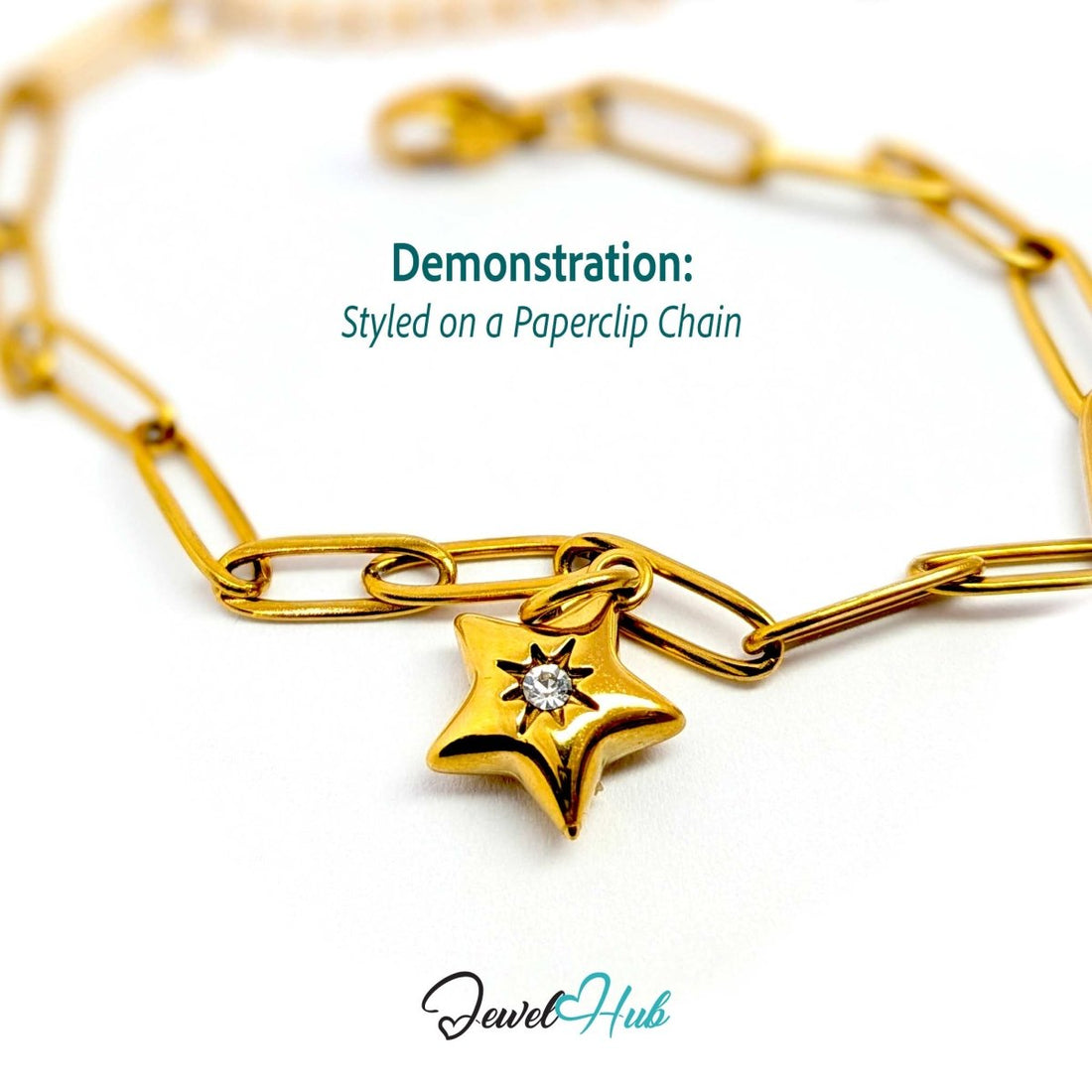 Crystal Gem Star Charm - Gold Stainless Steel - 11.5x14mm