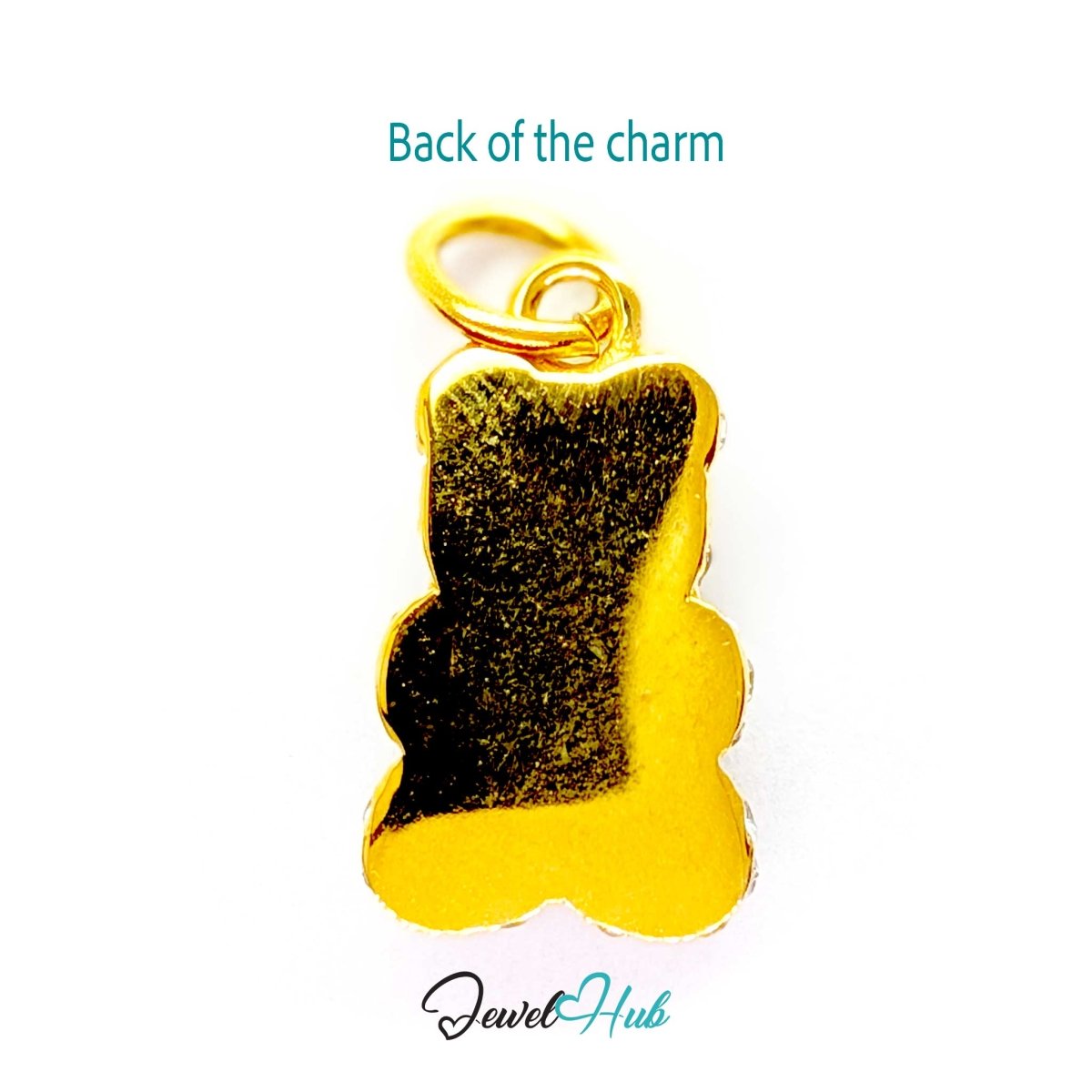 Back of the gold Crystal Gummy Bear charm - smooth polished stainless steel, suitable for engraving - JewelHub