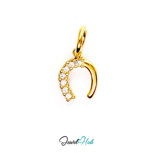 Mini horseshoe charm in gold stainless steel with seven crystals - front view - JewelHub