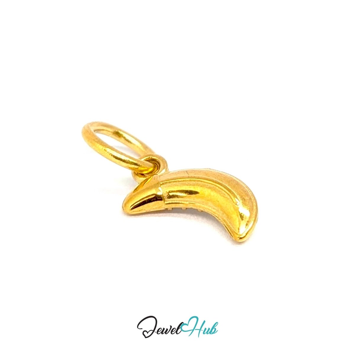 Gold Mini Moon charm turned to its plain reverse, showing the 2.6mm profile - JewelHub