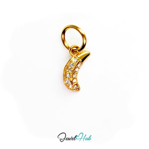 Crystal Mini Moon charm in gold stainless steel, a 10mm crescent pave-set with clear crystals - JewelHub