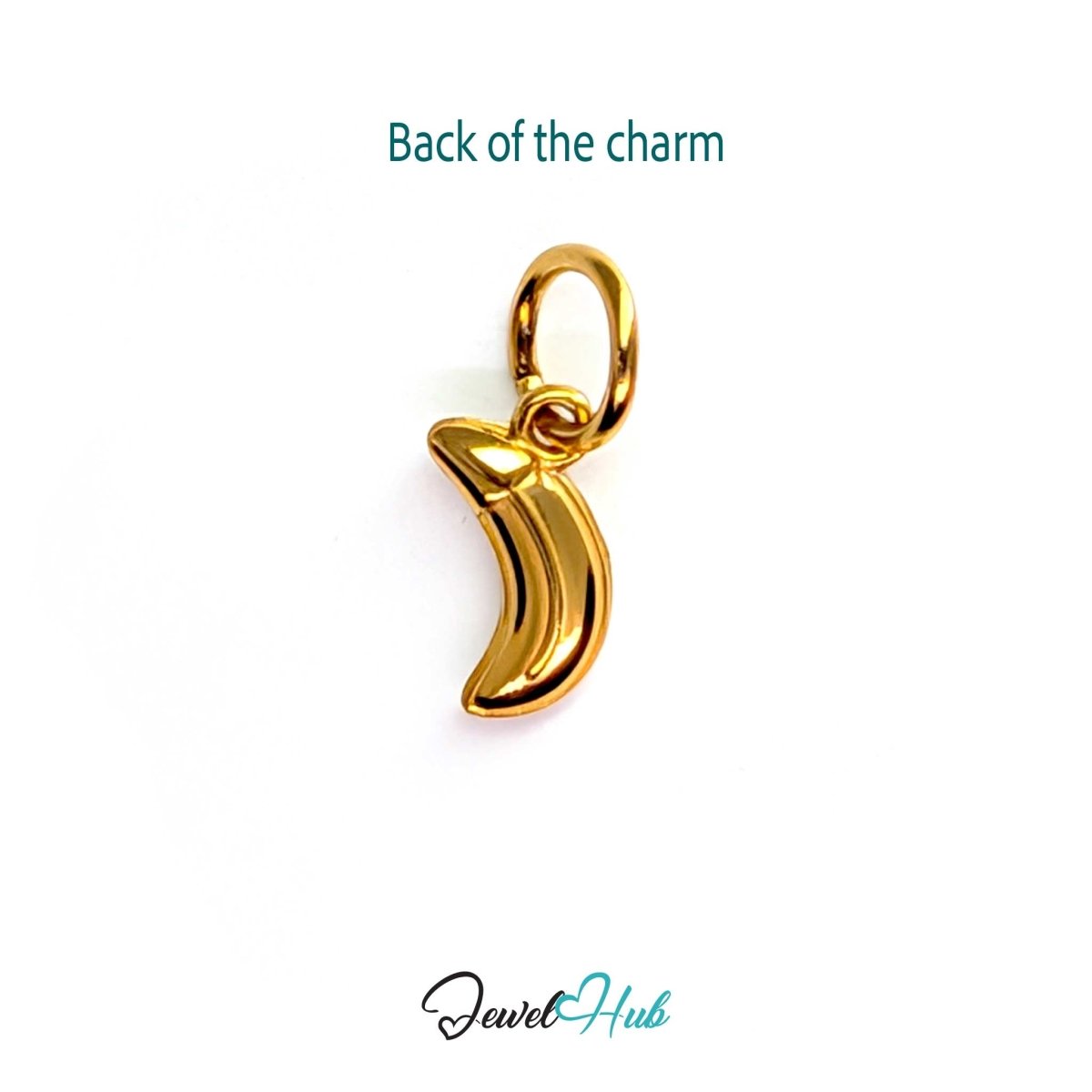 Back of the gold Mini Moon charm - smooth polished stainless steel, unbroken and unmarked - JewelHub