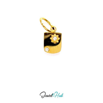 Mini Star Shield charm, gold stainless steel - eight-point star holding a crystal, second set low - JewelHub