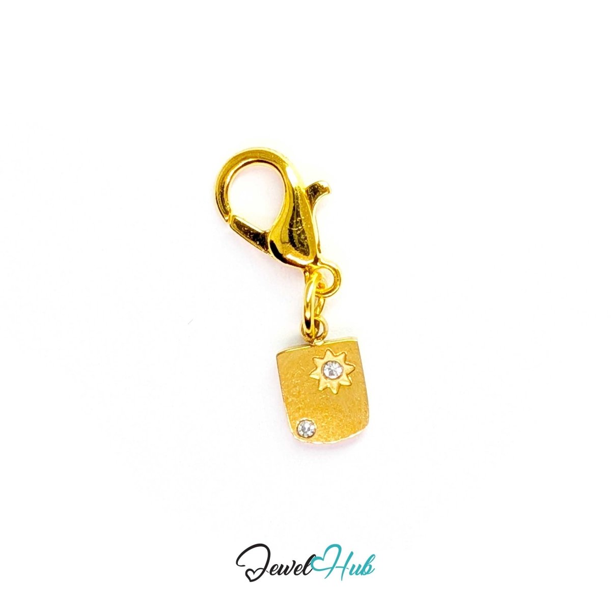 Mini Star Shield charm, gold stainless steel, fitted with a lobster clasp to clip straight on - JewelHub