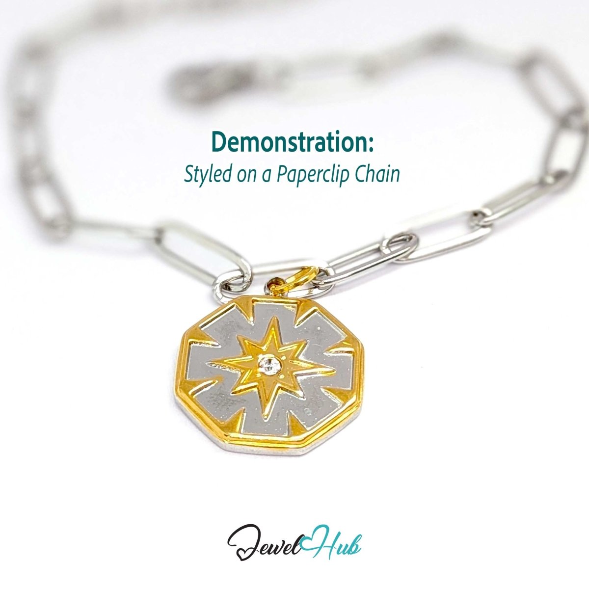 Crystal Northern Star Charm - Two-Tone Stainless Steel - 17.1x19.5mm