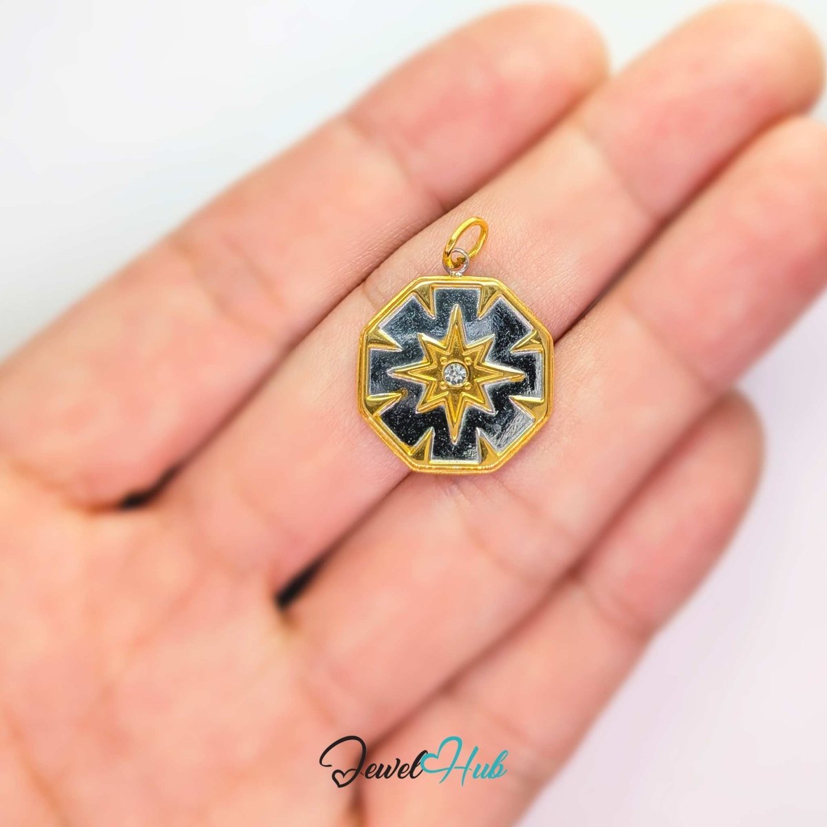 Crystal Northern Star Charm - Two-Tone Stainless Steel - 17.1x19.5mm