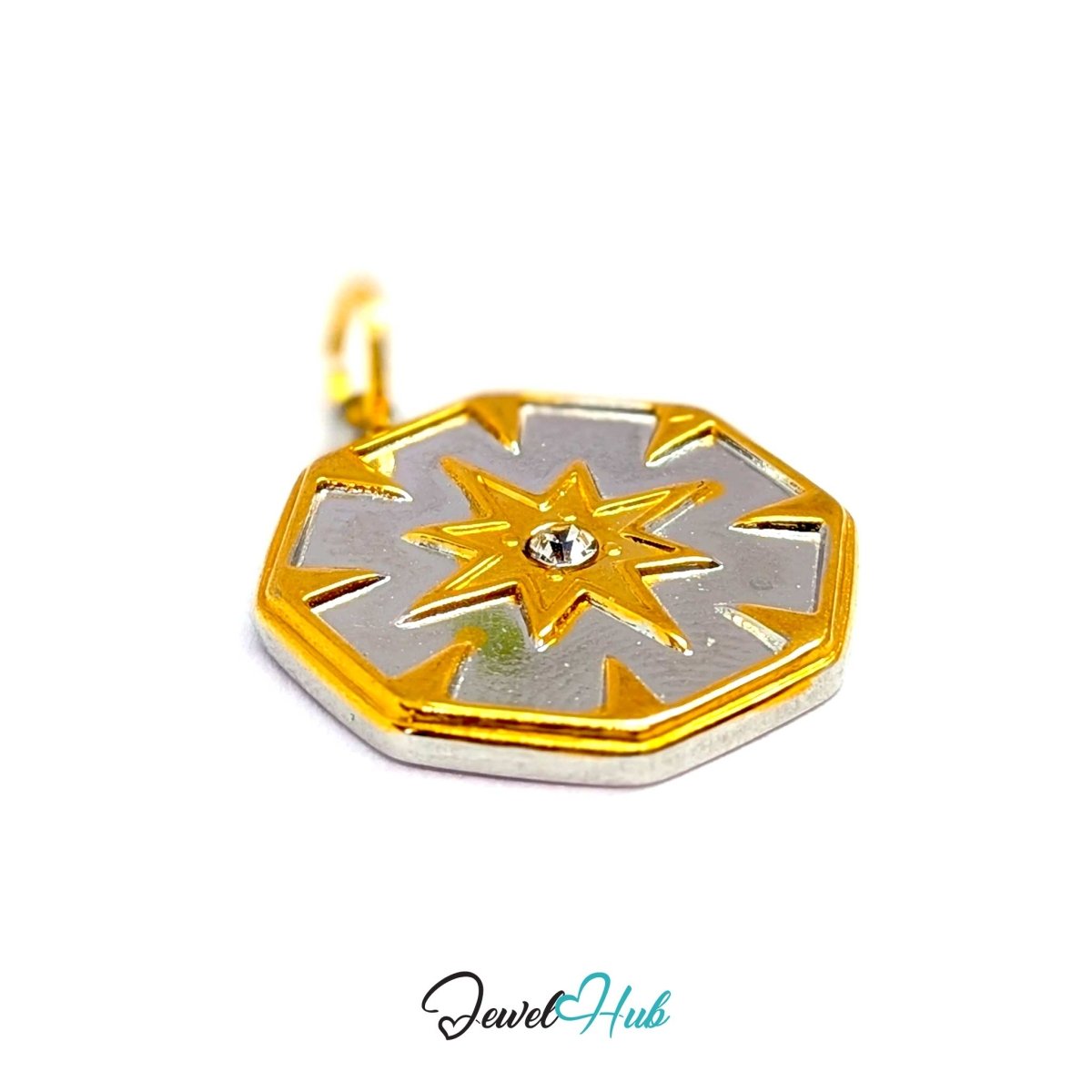 Crystal Northern Star Charm - Two-Tone Stainless Steel - 17.1x19.5mm