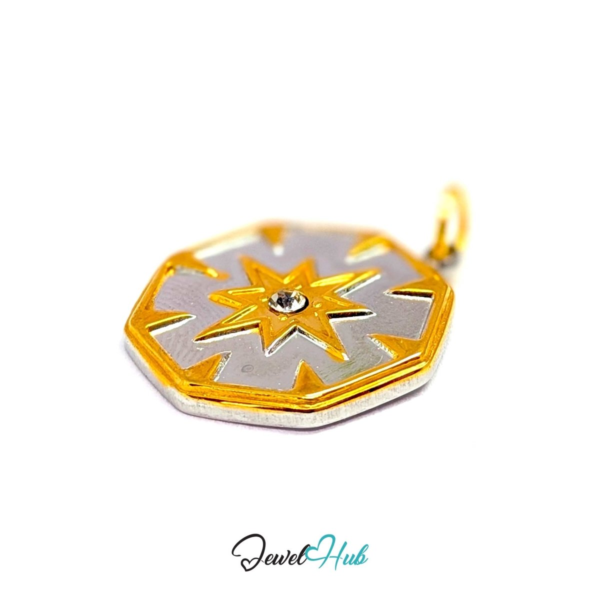 Crystal Northern Star Charm - Two-Tone Stainless Steel - 17.1x19.5mm