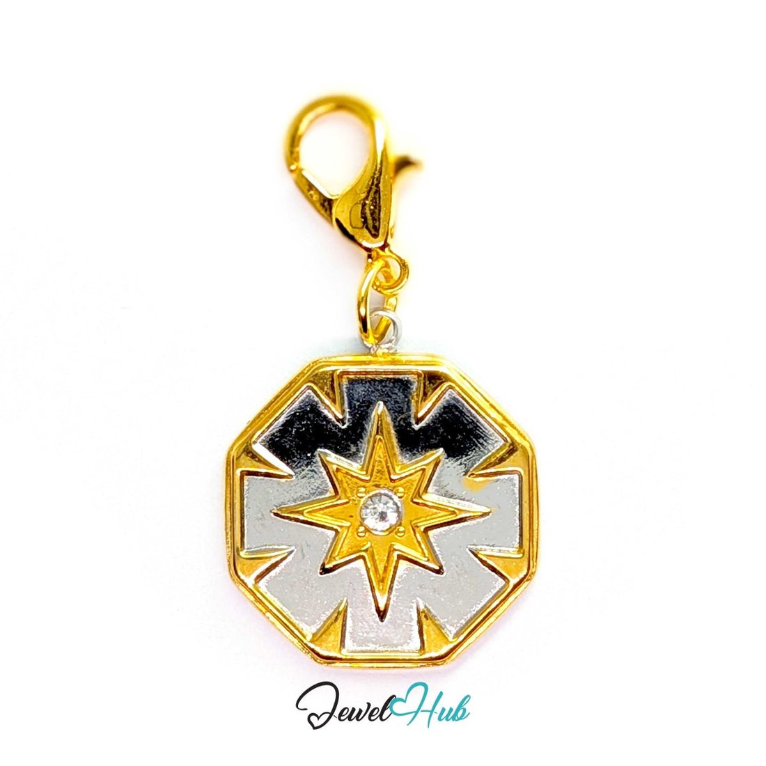 Crystal Northern Star Charm - Two-Tone Stainless Steel - 17.1x19.5mm
