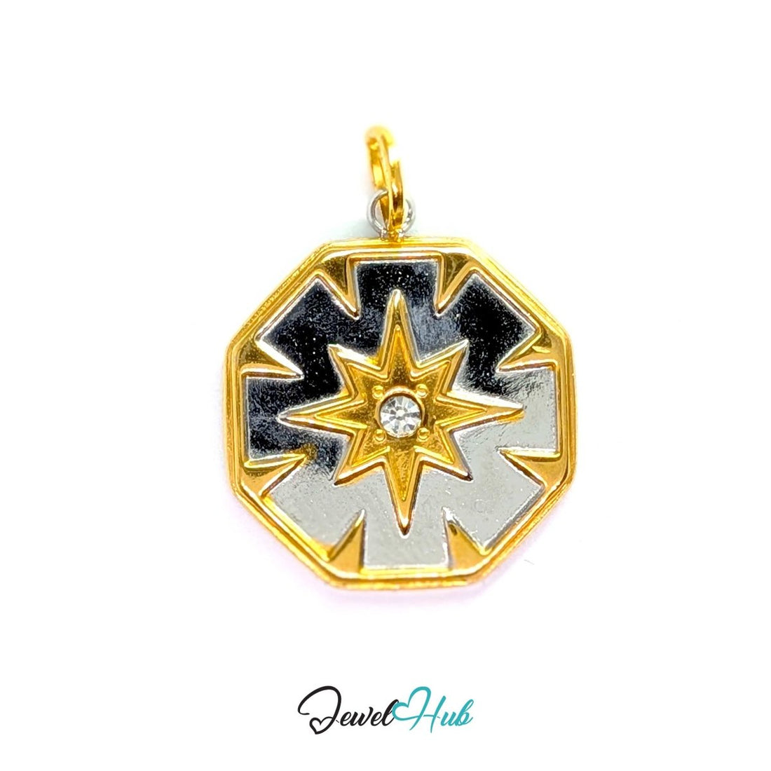 Crystal Northern Star Charm - Two-Tone Stainless Steel - 17.1x19.5mm