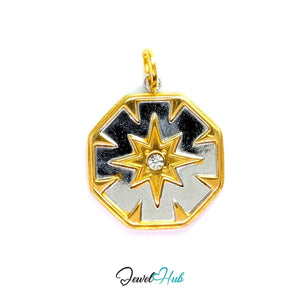 Crystal Northern Star Charm - Two-Tone Stainless Steel - 17.1x19.5mm