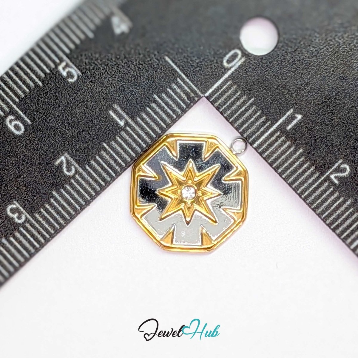 Crystal Northern Star Charm - Two-Tone Stainless Steel - 17.1x19.5mm