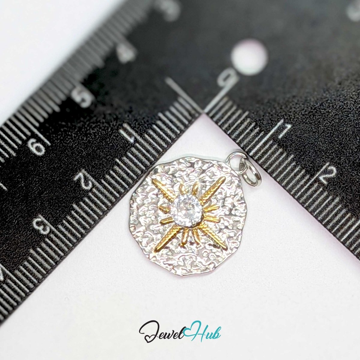 Crystal Northern Star Coin Charm - Two-Tone Stainless Steel - 19x23mm