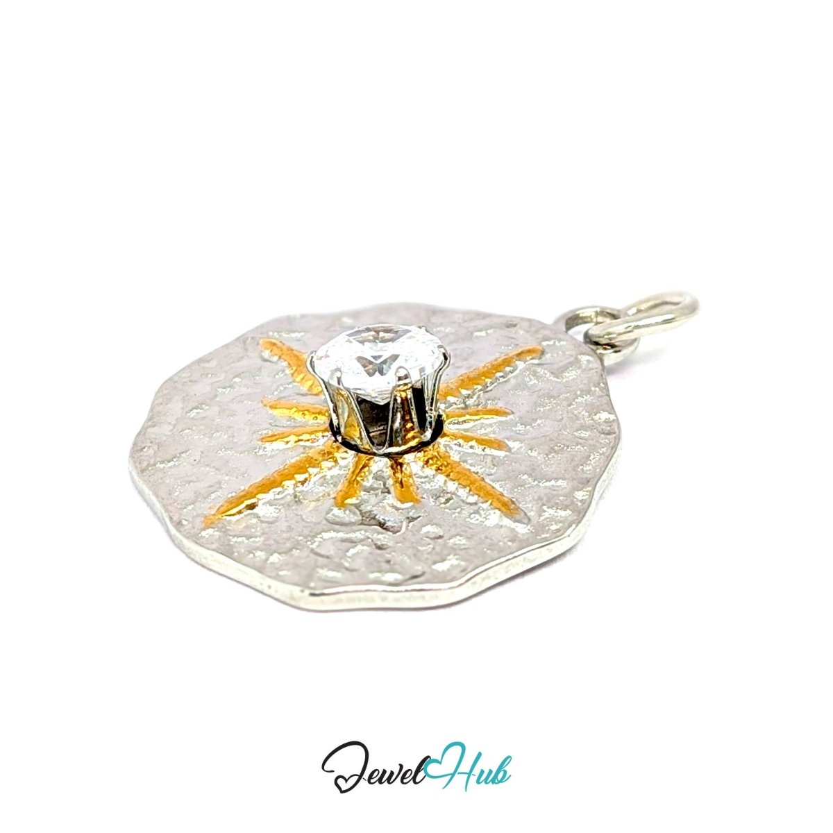 Crystal Northern Star Coin Charm - Two-Tone Stainless Steel - 19x23mm