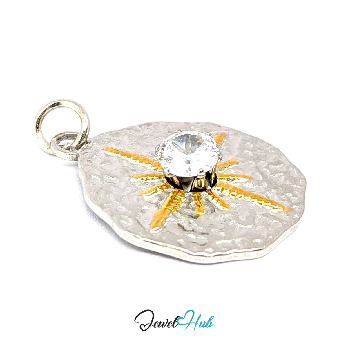 Crystal Northern Star Coin Charm - Two-Tone Stainless Steel - 19x23mm