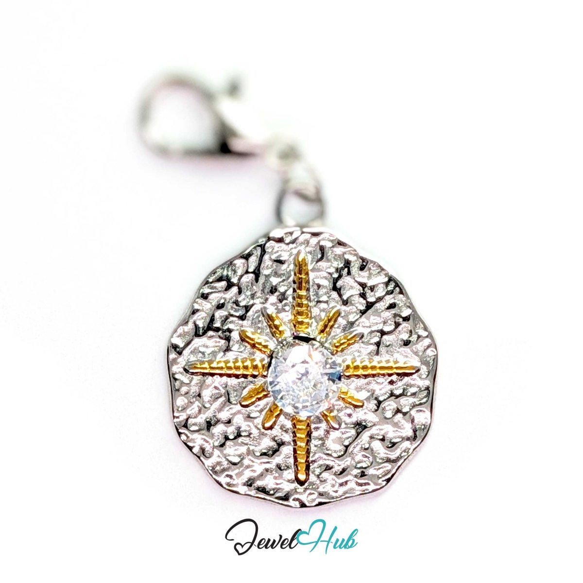 Crystal Northern Star Coin Charm - Two-Tone Stainless Steel - 19x23mm