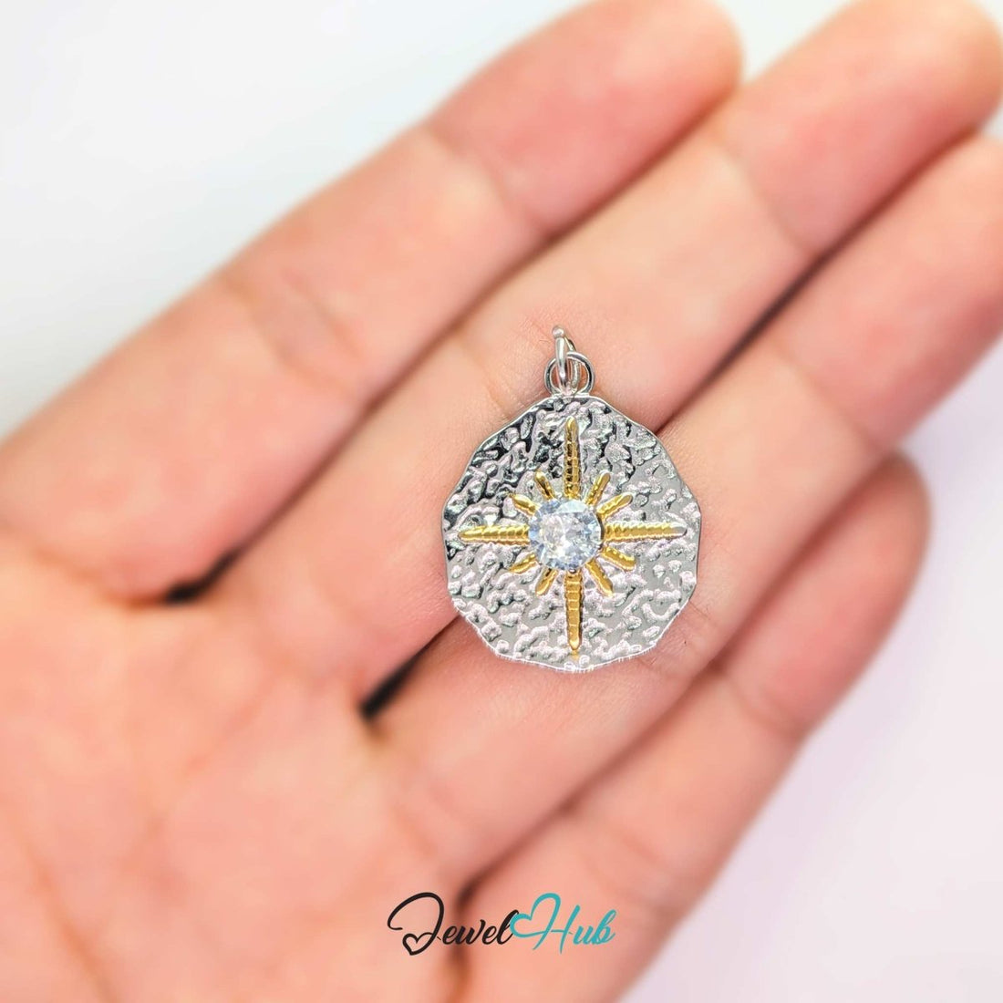 Crystal Northern Star Coin Charm - Two-Tone Stainless Steel - 19x23mm