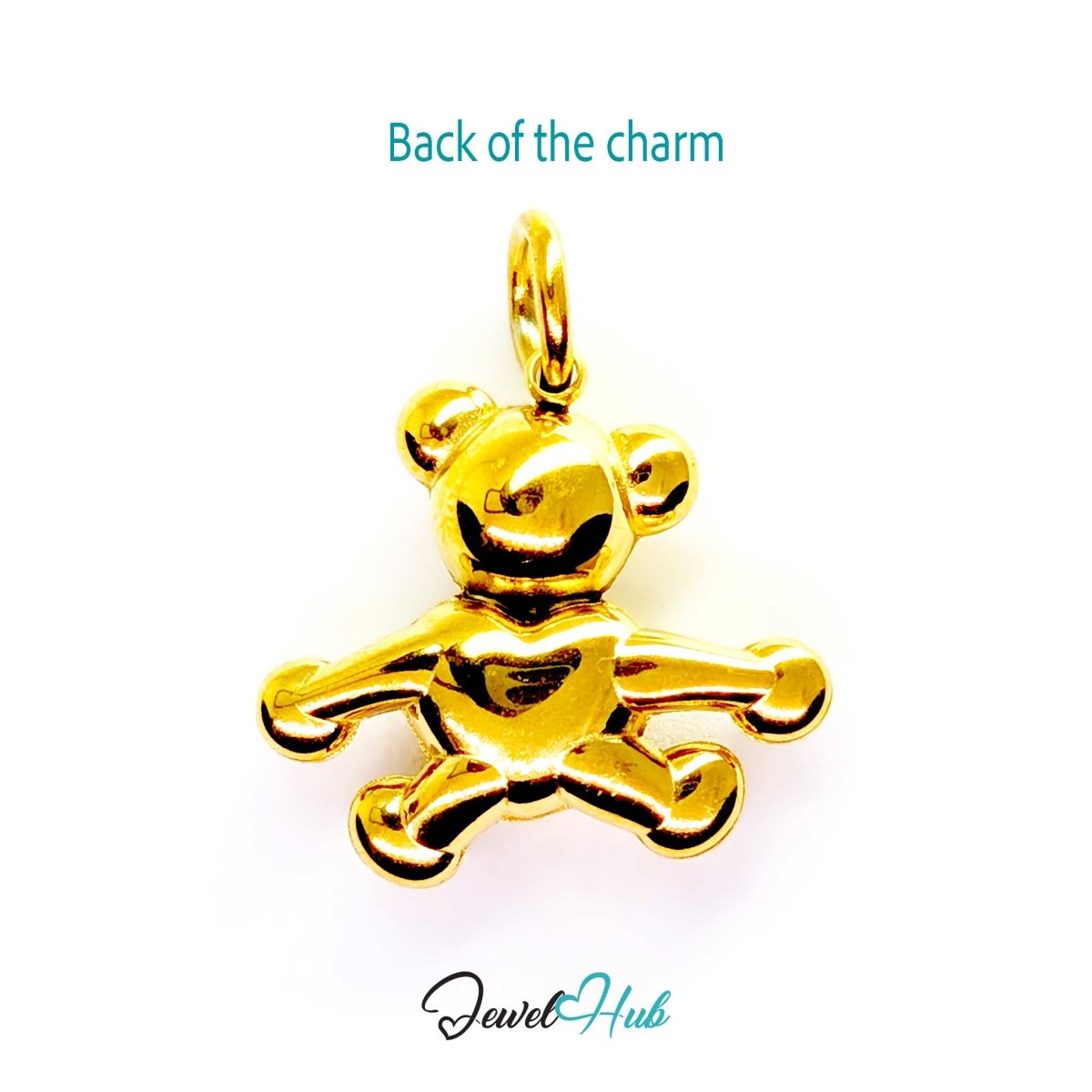Back of the gold Crystal Open Arms Bear charm - smooth polished steel, suitable for engraving - JewelHub