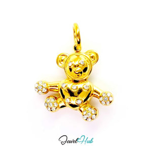 Crystal Open Arms Bear charm in gold-tone stainless steel, arms held wide with pave-set paws - JewelHub