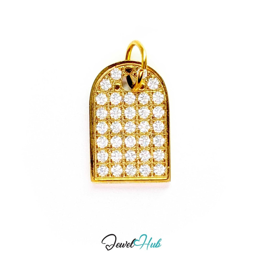 Pave Arch charm, gold stainless steel - arch-top tag pave-set with around thirty crystals - JewelHub